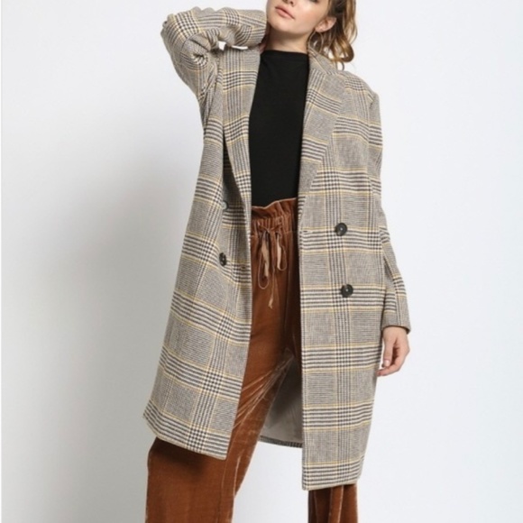 DOUBLE BREASTED PLAID COAT - Picture 1 of 8